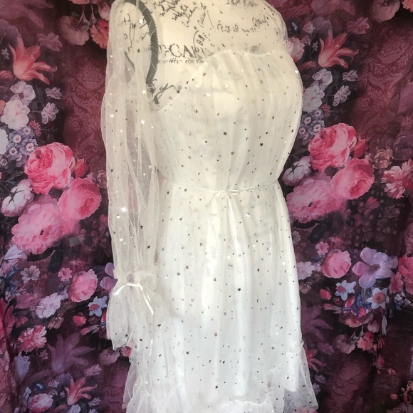 Dress fairy white mesh sequin princess star moon - Picture 3 of 11